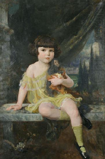 Young Girl in Yellow Dress Holding her Doll,, Douglas Volk